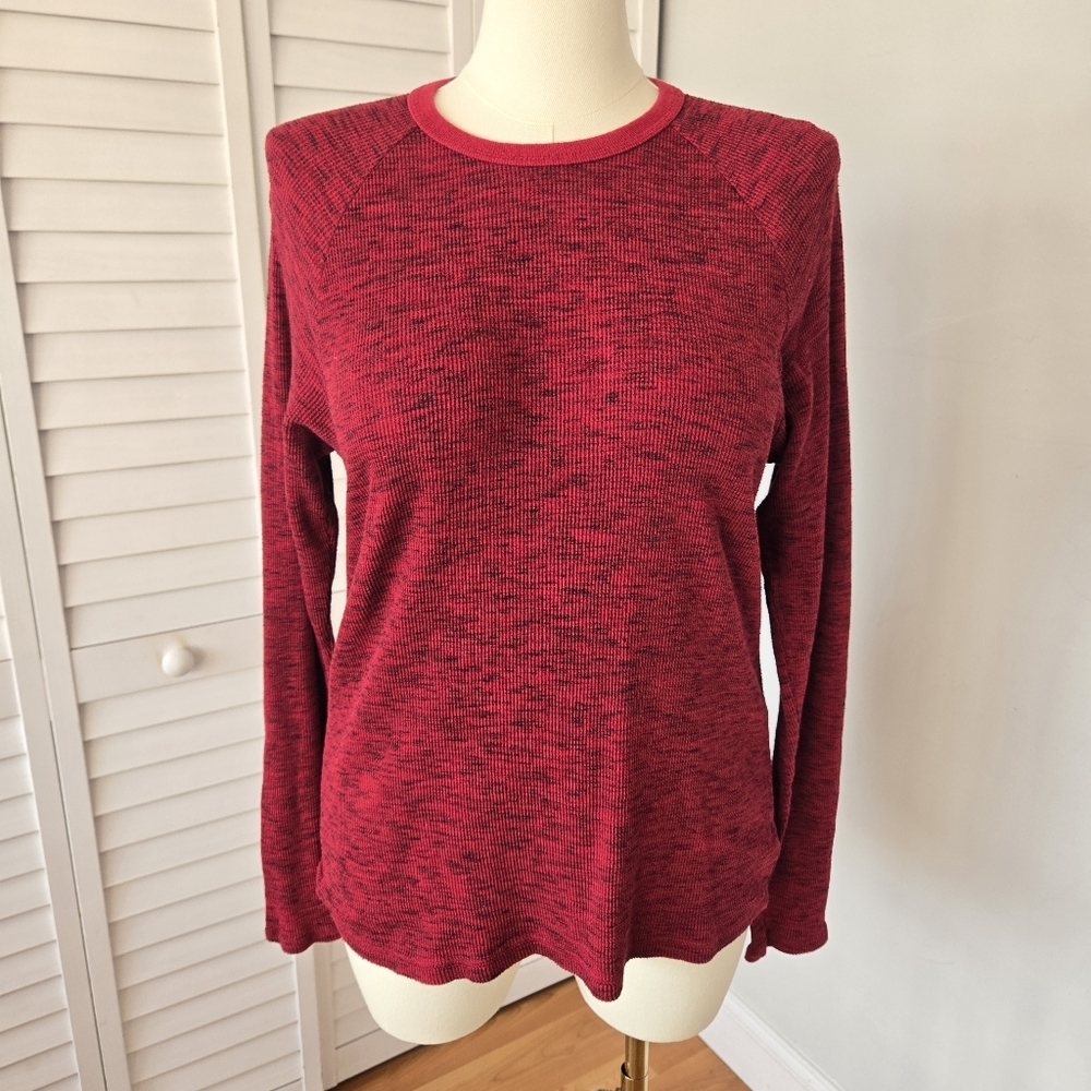 Prince and Fox Red Black Waffle Knit Long Sleeve Crewneck Top Size M Cozy Casual